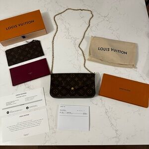 Louis Vuitton Brown Monogram Clutch with Gold Chain